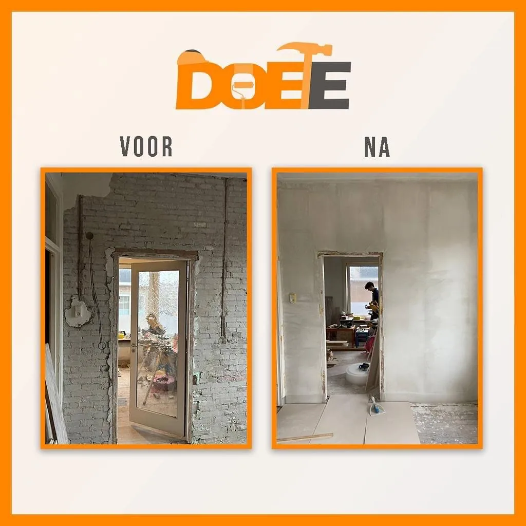 Stucwerk door DOEE, wand glad en strak afgewerkt