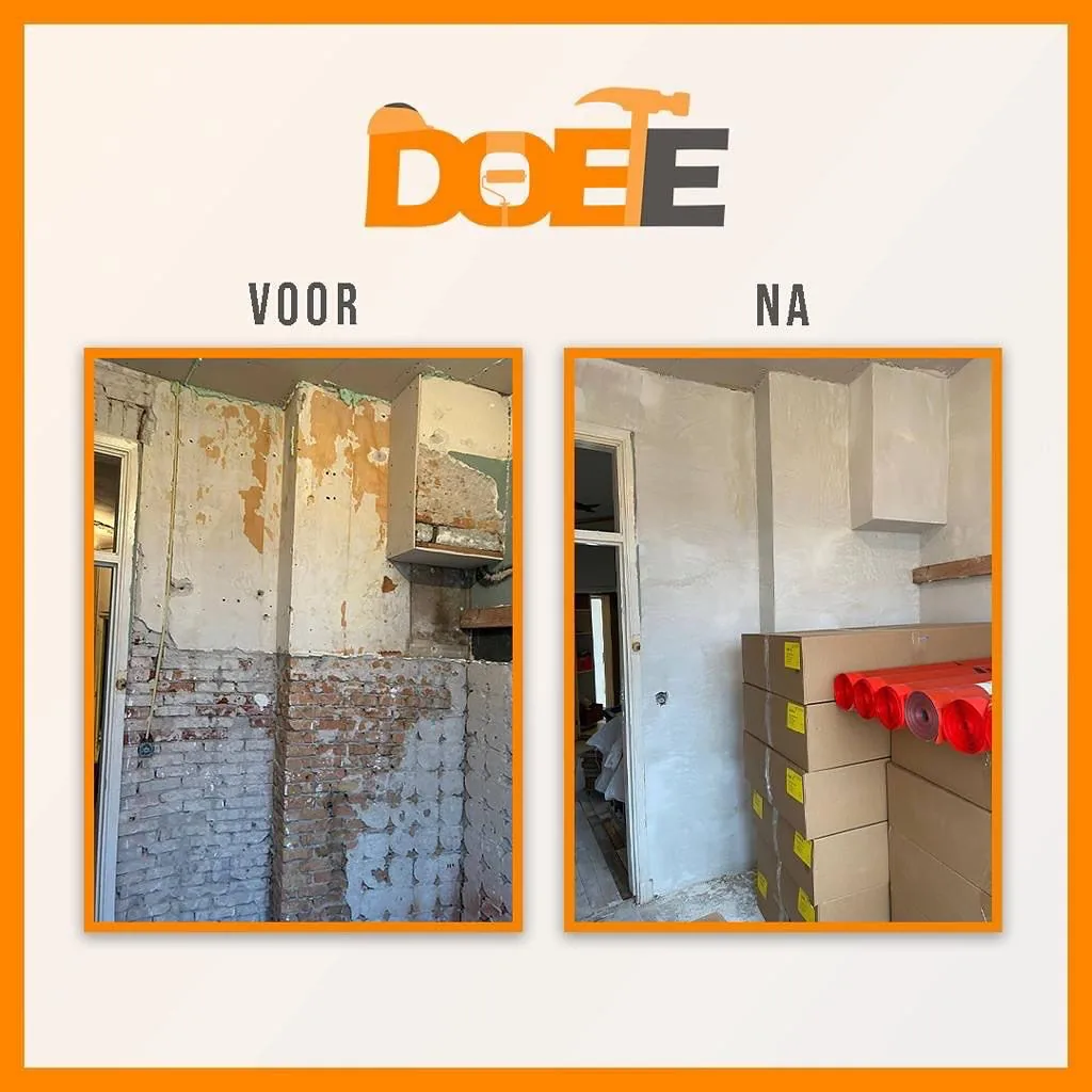 Stucwerkproject van DOEE, plafond en wanden strak gestuukt